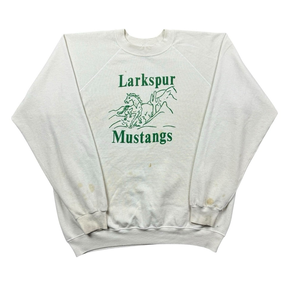 Vintage 80s Larkspur Mustangs Crewneck Sweat Shirt Men XL Made In‎ USA Hanes